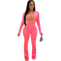 Wholesale Cheap Women Long Sleeve One Piece Stacked Pants Jumpsuit